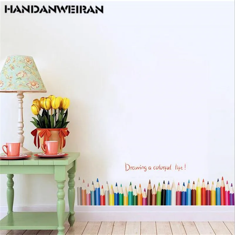  1PCS Color Pencil Drawing Skirting Wall Sticker Balcony Bedroom Kindergarten Classroom Decoration W - 32899489662
