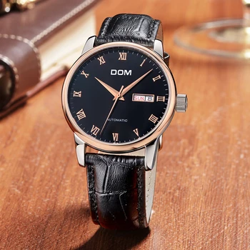 

DOM Top Brand Mens Watches Mechanical Black Gold Calendar Leather Business Luxury Dress Men's Clock Wristwatch Relogio Masculino