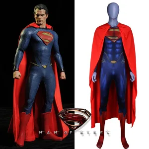 Superman Costume Man Of Steel Cosplay Outfit Deluxe 3D Print Jumpsuit with Red Cape Superhero Halloween Zentai