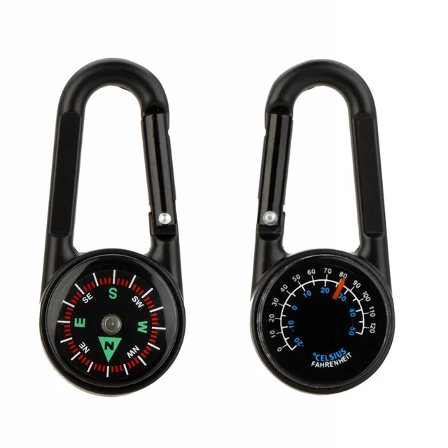 US $2.05 SEWS Double Sided 3 in 1 Mini Compass Carabiner Thermometer Military Outdoor Hiking Climbing Metal 