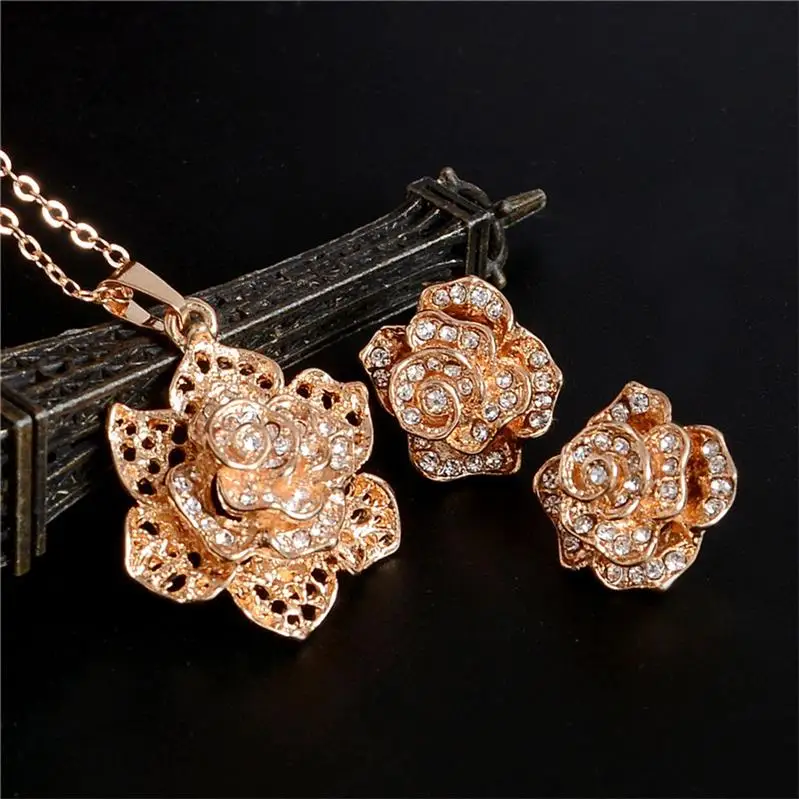 Ювелирный набор с кристаллами, свадебный ювелирный набор для невесты, позолоченный/посеребренный набор для ожерелья и сережек, женские блестящие украшения - Окраска металла: F404