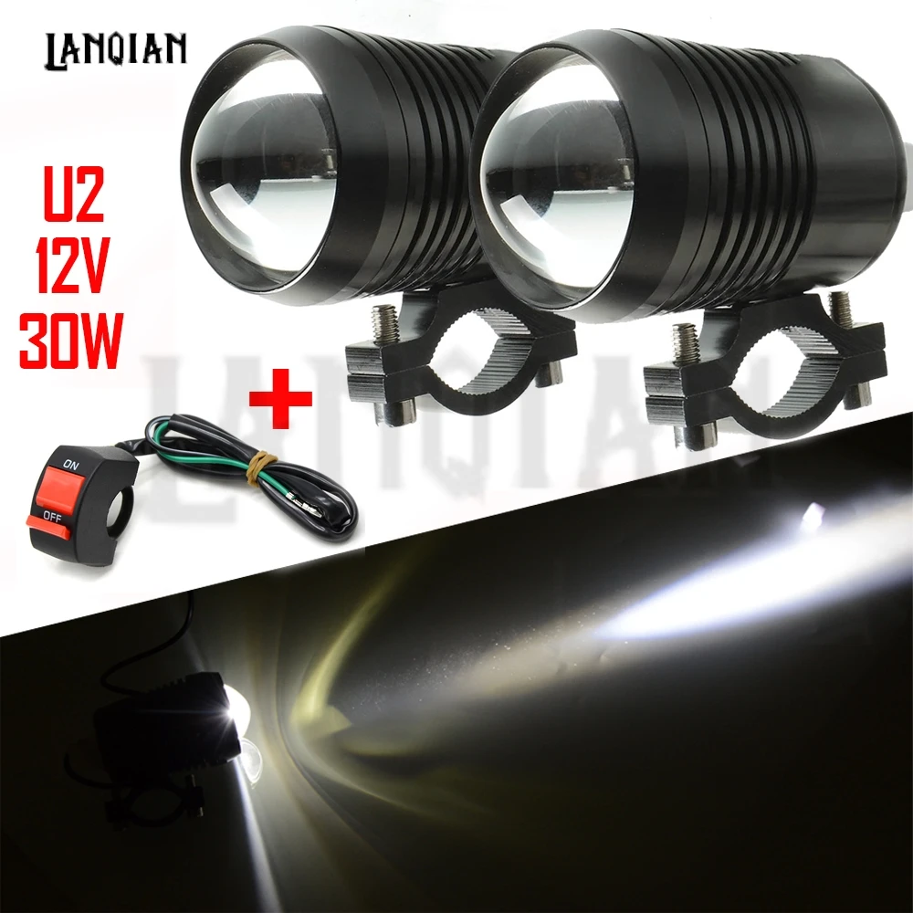 

2PCS 30W Super Bright LED U2 Motorcycle LED Light Driving Fog Lamp Bulb Lens Headlight Offroad Car Truck SUV Spotlight + Switch