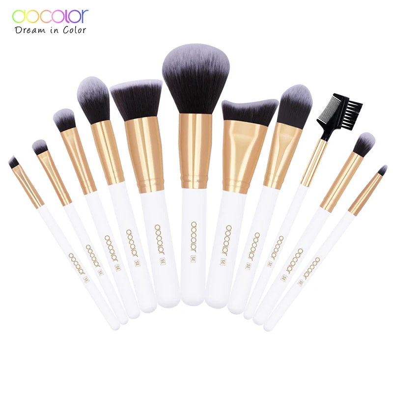 Docolor 11 قطعة فرش لل ماكياج برونزي الحاجب الأساس تسليط الضوء كفاف فرشاة فرشاة للمكياج مجموعة الجمال الضروري