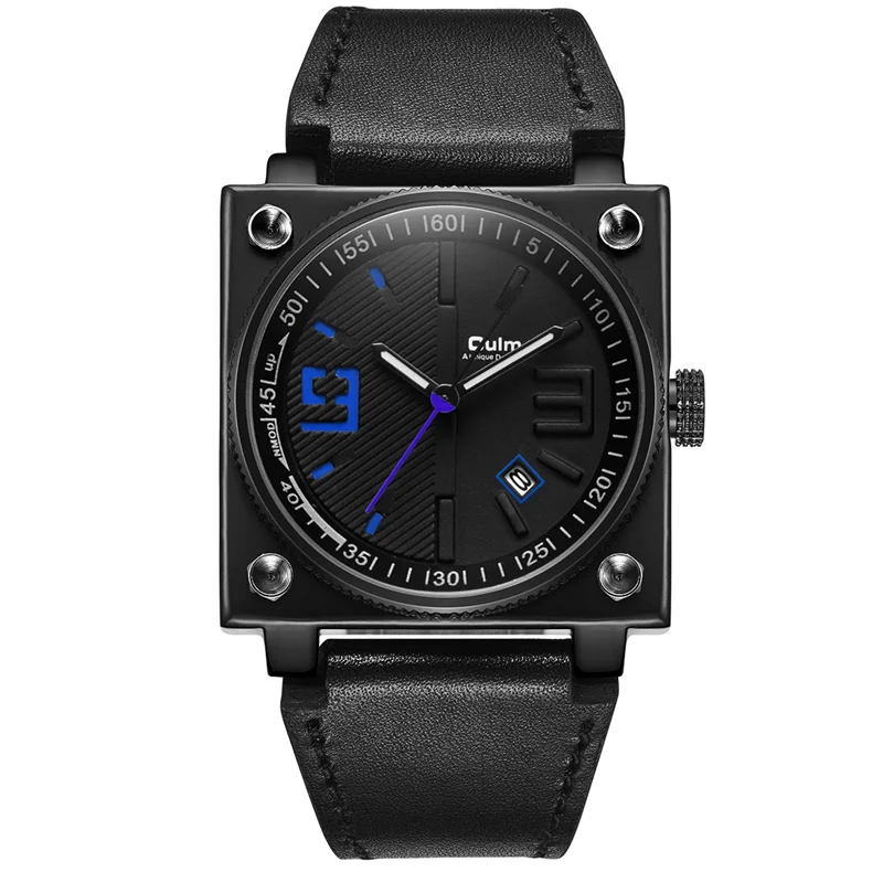 Oulm новые модные мужские часы с квадратным циферблатом, ремешок из натуральной кожи, мужские часы, водонепроницаемые военные наручные часы - Цвет: Синий