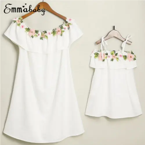 Family Clothes Lady's Mother Daughter Matching Dresses Off Shoulder Summer Baby Girl Dress Mini Cute Clothing |