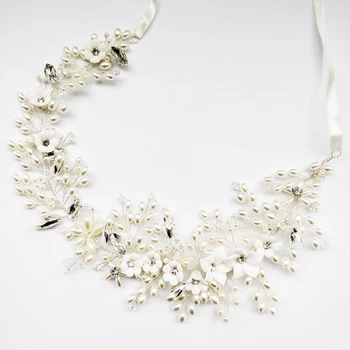 

Pearls Hair Vine Wedding Headband Tiara Flower Bridal Headpiece 2019 Silver