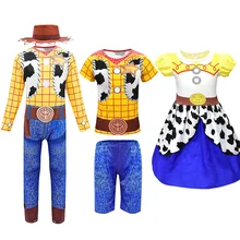 Muababy комплект детской одежды с принтом «История игрушек» для мальчиков, ковбойские Шериф Вуди комбинезон и комплект с шортами для девочек Джесси платье детей Косплэй костюм