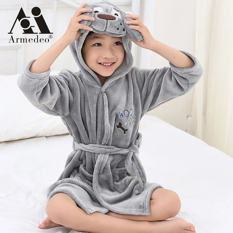 Children's Pajamas Kids Hooded Robe Clothes Child Boys Fleece Warm