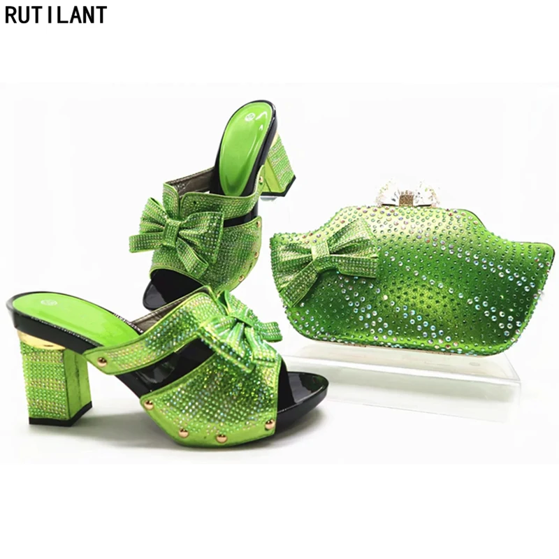 

New Arrival Green Color African Shoes and Matching Bags Italian Shoe and Bag Set for Party In Women Nigerian Women Shoes and Bag
