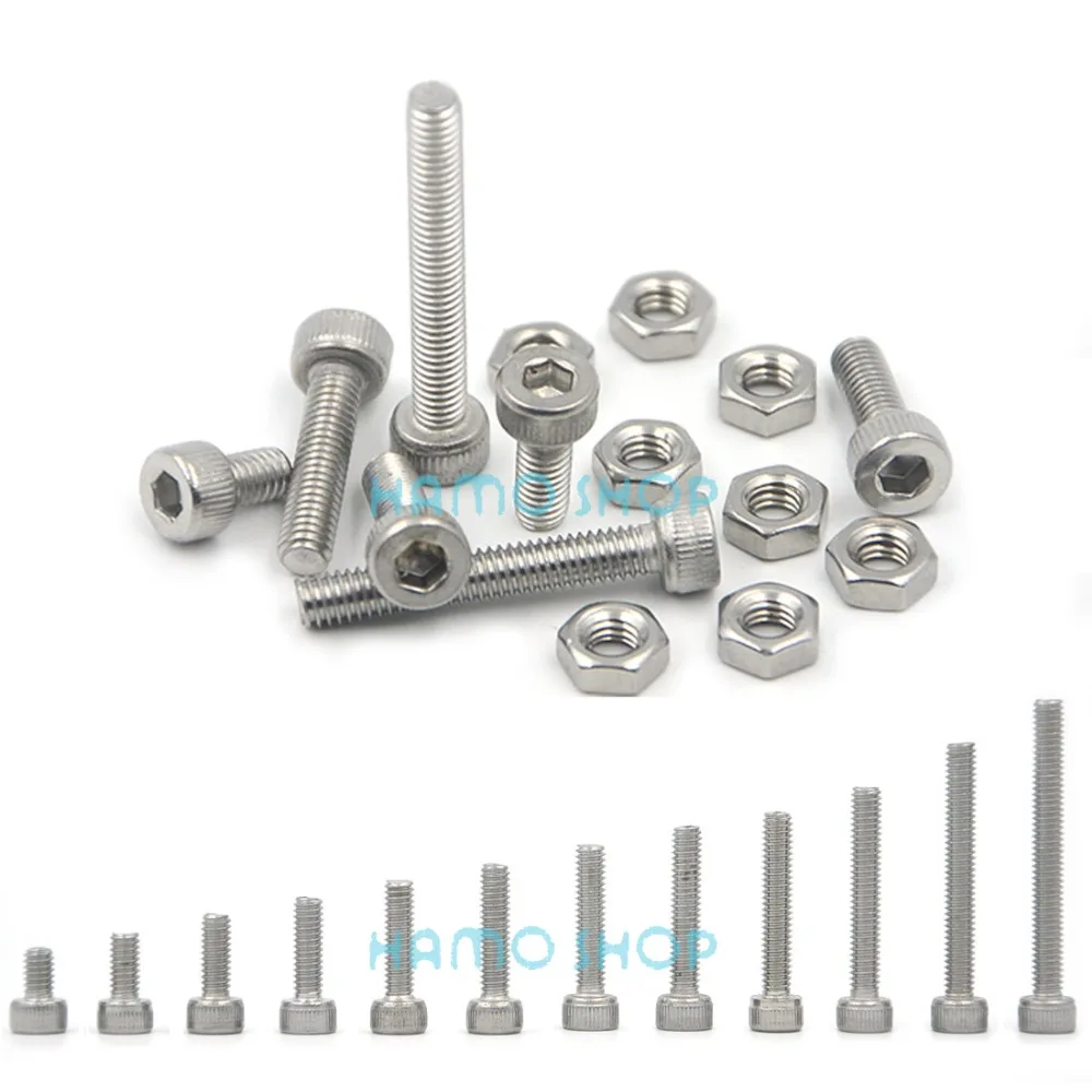 

50pcs M4 Stainless Steel Allen Hex Socket Head Cap Fastener Thread Screw Nut Bolts