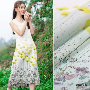 

140cm wide 12mm silk linen fabric elegant ginkgo inkjet silk fabric silkworm silk fabric clothing fabric