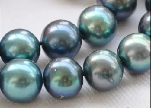 

8-9mm PEACOCK BLACK ROUND Freshwater cultured PEARL NECKLACE 17“ 14K/20