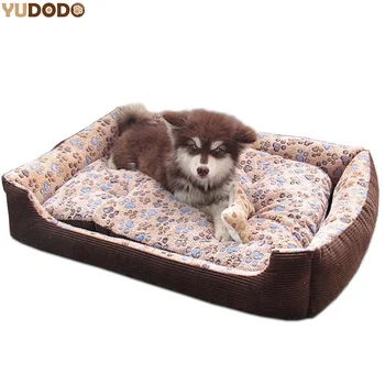

Warm Fleece Sleeping Bed For Large Dogs Paw Print Waterproof Cotton Padded Soft Sofa Cushion Washable Cozy Kennel Pet Cat House