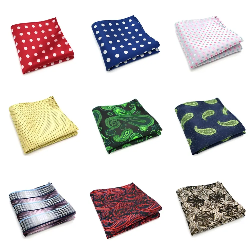 

35 Color Mens Polyester Silk Pocket Squares 25CM Dots Paisley Man Handkerchief Groom Wedding Party Chest Towel Hankies Fashion