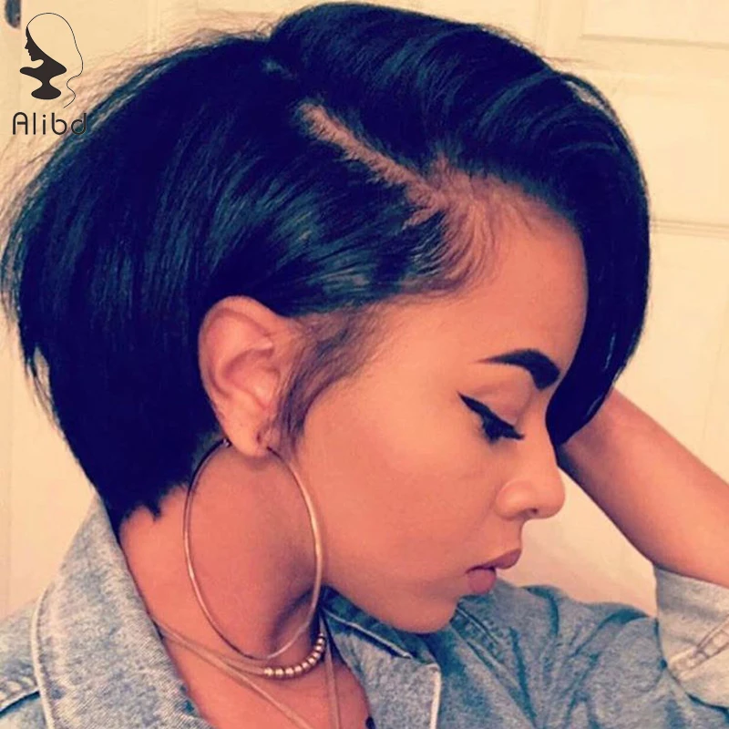 Alibd Lace Front Bob Wig Brazilian Human Hair Straight Short Bob Wig Remy Hair Natural Color Lace Wigs For Black Women 8-14″