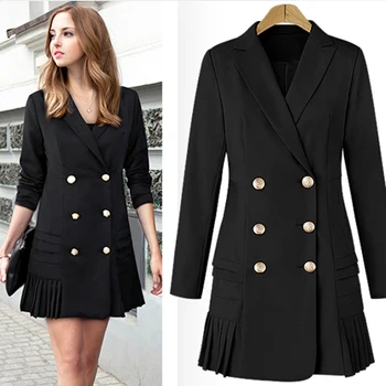 

Plus Size Autumn Winter Overcoat Dress Women Clothes Elegant Sexy Slim Long Suit Jacket Female Pleated Party Dresses 3XL