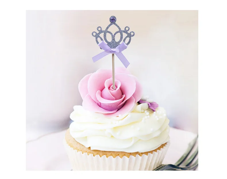 10pcs/lot Crown Cake Toppers Birthday Decoration Kids Baby Boy Girl Party Decoration Gold/Silver Cupcake Toppers Princess