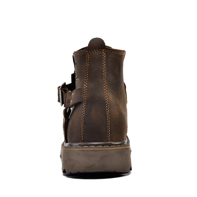  Bottes rétro britanniques hommes hiver en peluche fourrure en cuir véritable marron moto bottes 201