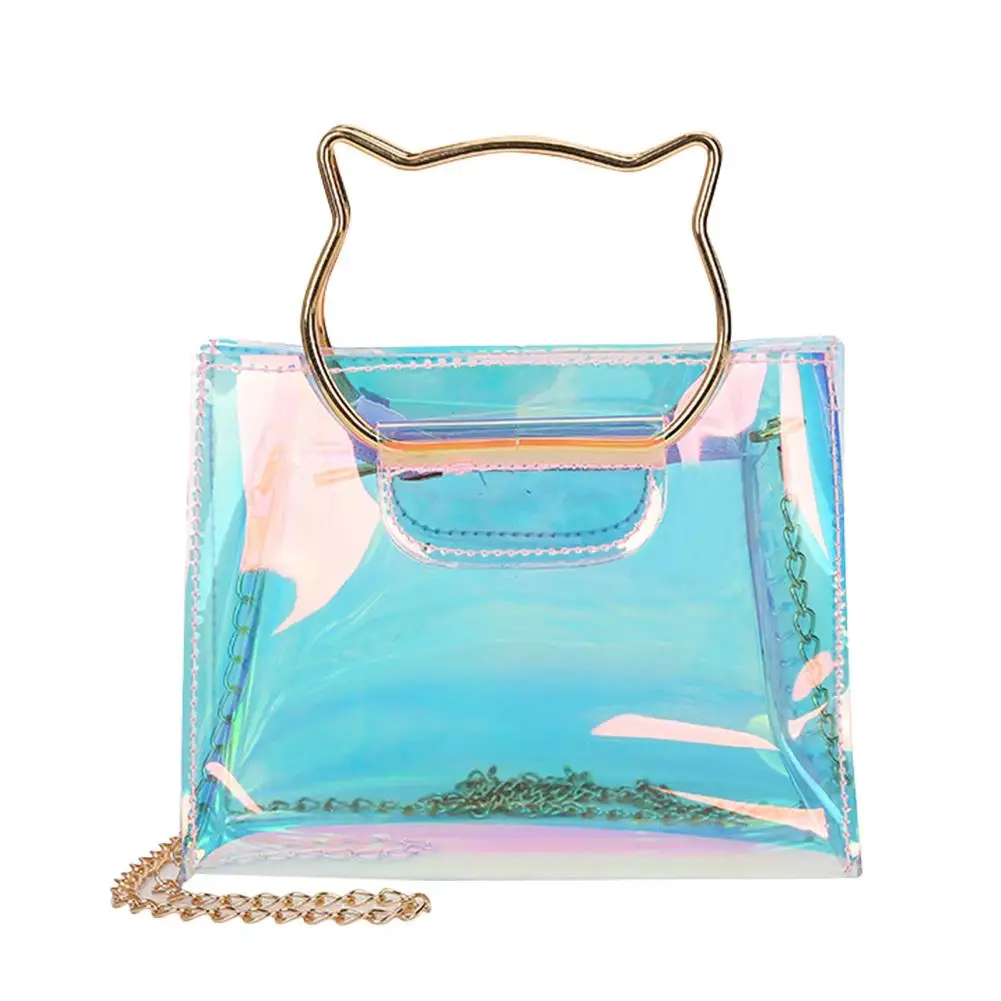 

Chain Jelly Hand Bag Unique Cat Ear Transparent Handbag Shoulder Crossbody Tote Messenger Bag Fashion Trendy Bags For Girl Women