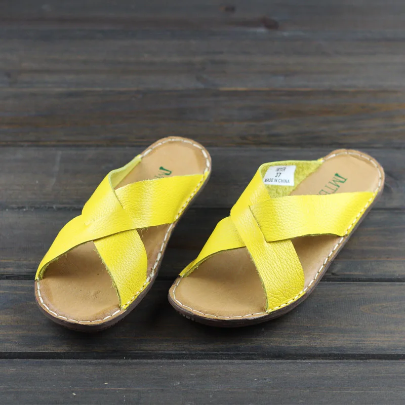 

Careaymade-Free shipping,2019 new genuine leather fringes knots bow ties handmade slippers,summer leisure female cool slippers
