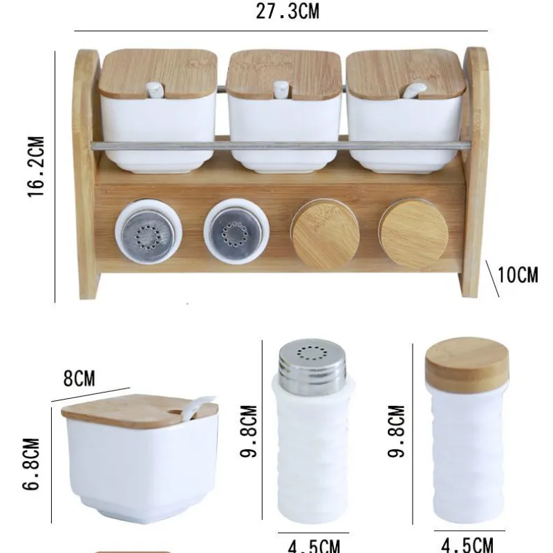 Креативная керамическая коробка для приправ для кухонных принадлежностей, резервуар для домашнего масла, соли, перца, комбинированный набор, керамическая банка, бамбуковые изделия
