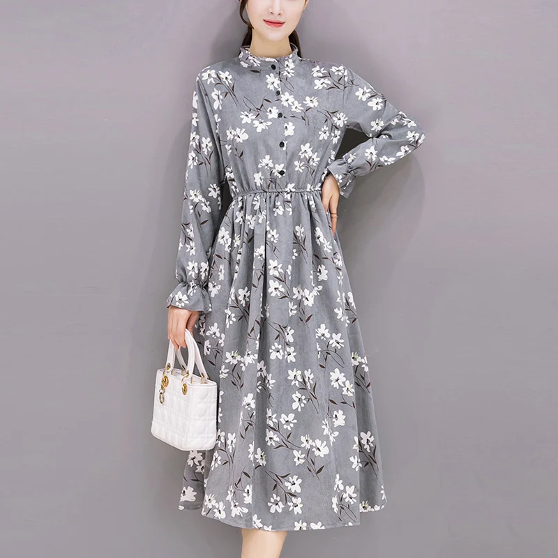 

Print Dress Women Elegant 2019 Ladies Dresses Casual Long Sleeve Autumn Winter Midi Party Dress Female Clothing Vestidos Robe