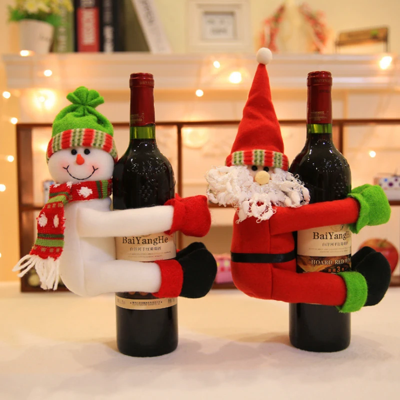 Decoraciones de Navidad Adornos Рождественский Снеговик Санта Клаус подарок для винной бутылки украшения принадлежности орнамент 7A0661