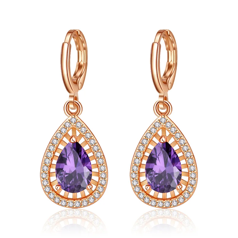 

Oval Pyramid Shape Water Drop Drop Earring Crystal Purple Green Red Zircon Stone Color Earrings For Women Christmas Gift 2018