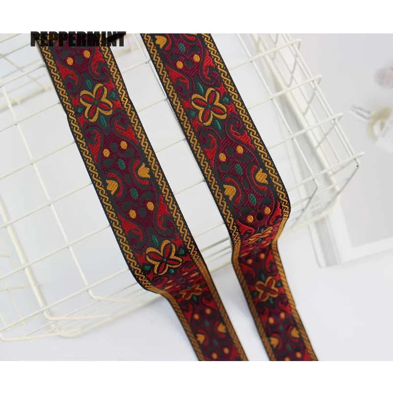 1Yard 4cm Flower Embroidery Ribbon Ethnic Lace Vintage webbing Boho Trimming DIY Clothes Bag Accessories Embroidered Fabric