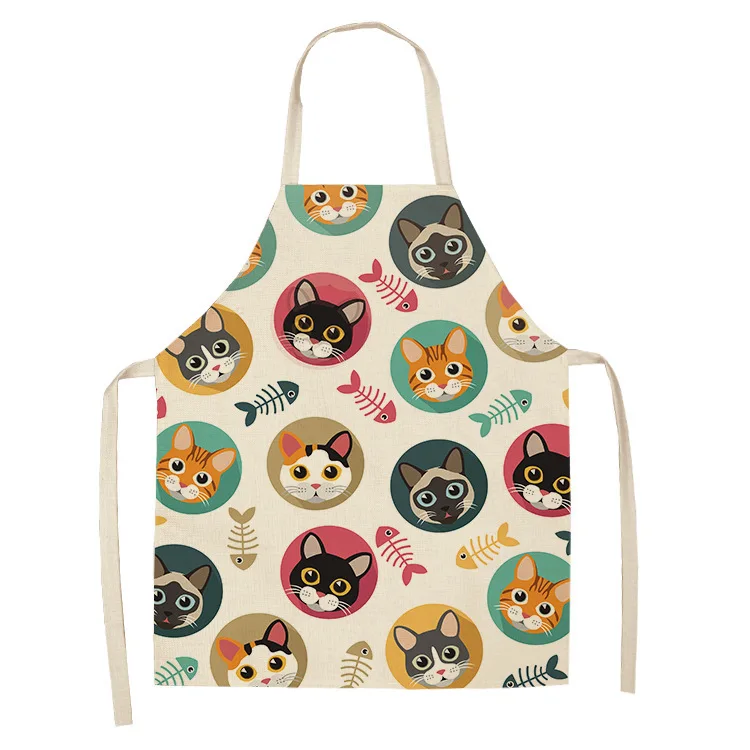 New Creative Simple Home Cotton Anime Cute Cat Apron Anti-dirty Oil Apron Kitchen Supplies