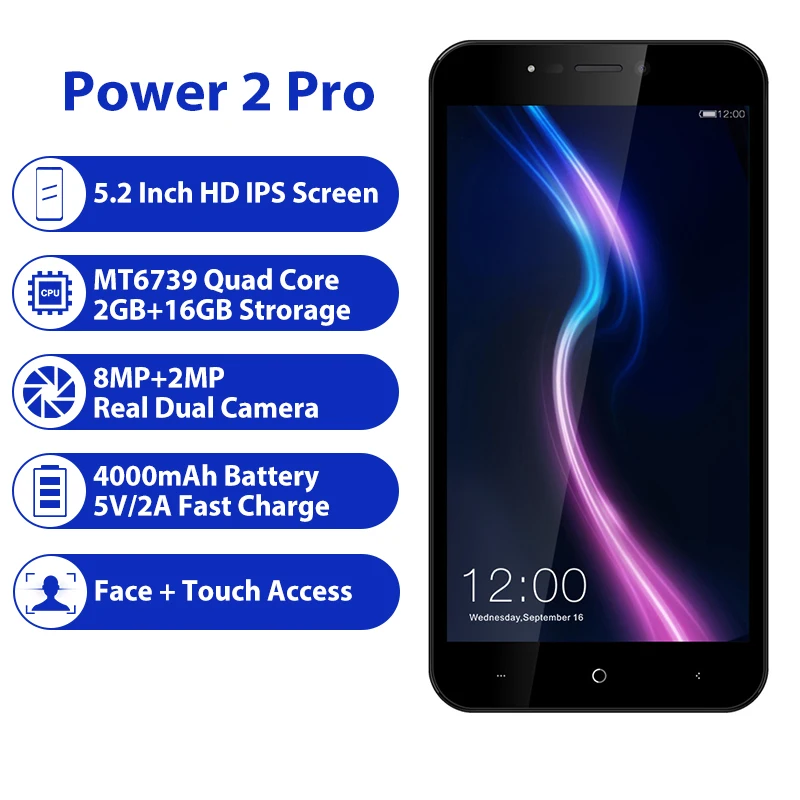 LEAGOO POWER 2 PRO 2 Гб ОЗУ 16 Гб ПЗУ мобильный телефон Android 8,1 5," 4000 мАч 8MP MT6739 четырехъядерный сканер отпечатков пальцев Лицо ID 4G смартфон