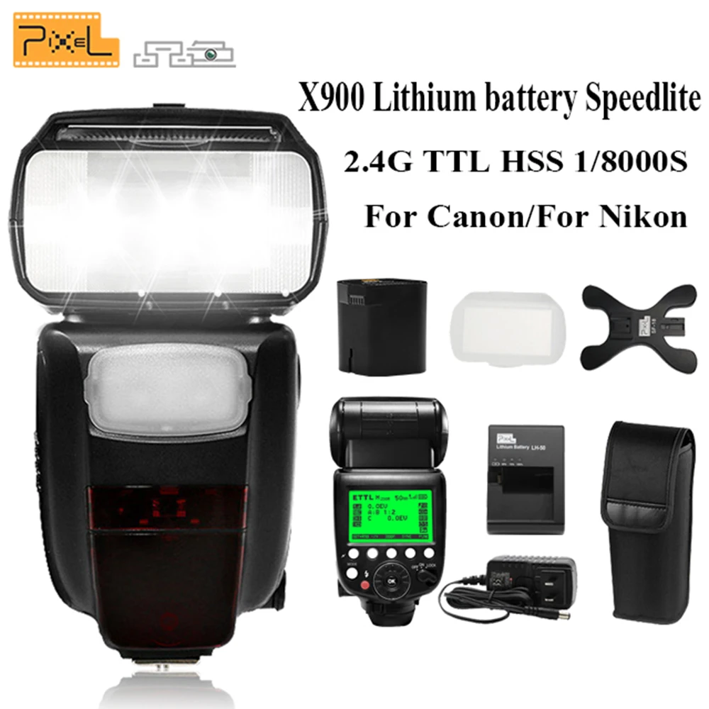 

Pixel X900C X900N TTL 2.4G HSS Wireless Control Master/ Slave,S1/S2 Lithium Battery Flash Speedlite Speedlight for Canon Nikon