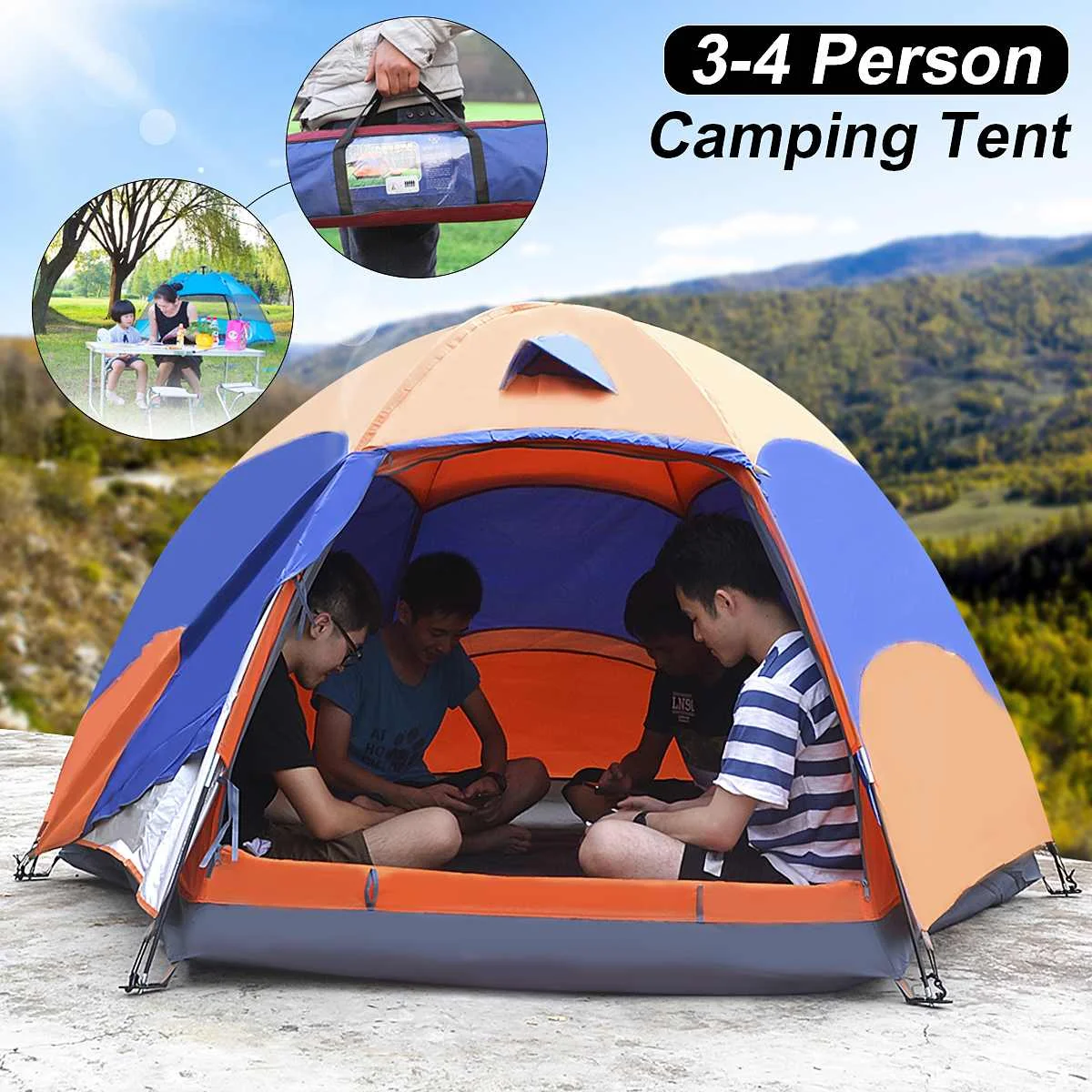 

SGODDE 3-4 Person Family Instant Tent Double Layer Hiking Camping Outdoor Waterproof US Sports Camping Hiking Travel Beach