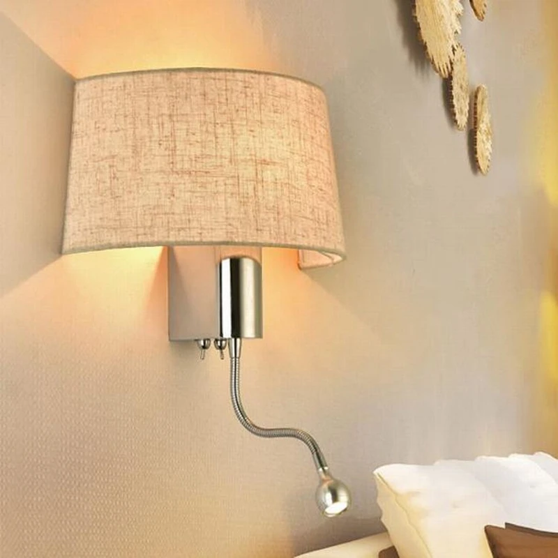 Simple Modern LED Fabric Wall Light for Bedroom Bedside Living Room Hotel Wall Lamp Home Decoration Light with 2 Color Lampshade (10)