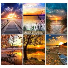 5D DIY Алмазная дрель круглая полная вышивка Озеро Закат пейзаж Картина Алмазная вышивка крестиком украшение из горного хрусталя инкрустация