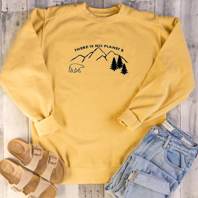 Есть no Planet B Органическая Толстовка Унисекс Женская мода Новое поступление весна осень хипстер гранж tumblr графический пуловер - Цвет: Yellow-black txt