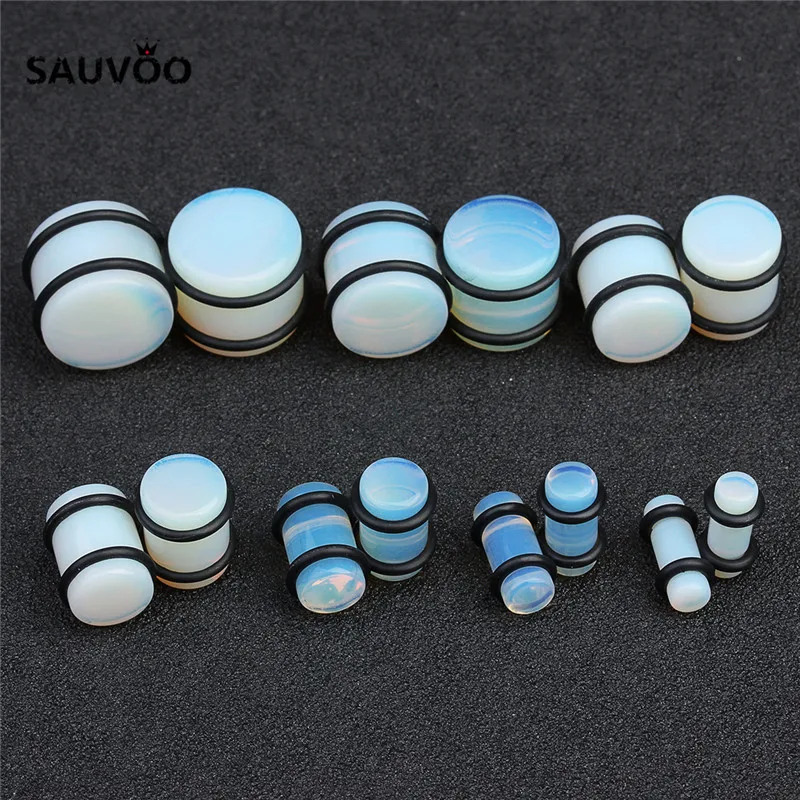 Sauvoo 1Pair Red Blue Green Stone Ear Gauges Tunnel Ear Plug Earrings Gauges Body Piercing