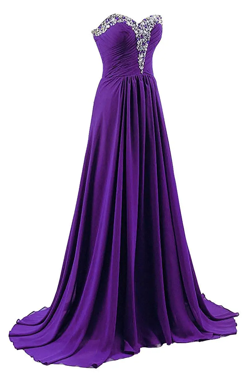 JaneVini пикантные фиолетовые линии Длинные платья подружки невесты вырез сердечком Кристалл бисера без рукавов шифон развертки поезд