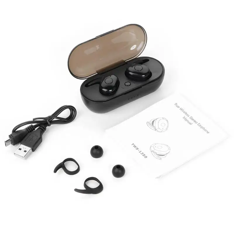 TWS 1350 Bluetooth наушники BT 5,0 настоящие беспроводные стерео наушники спортивные встроенный микрофон с зарядным устройством для хранения