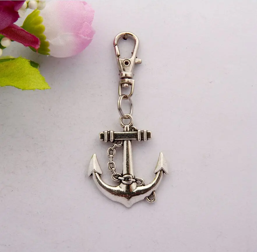 

2015 Hot 50pcs Vintage Silver Anchors Charm Lobster Button Keychain Gifts Fit DIY Key Chains Accessories Fashion Jewelry F521