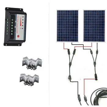 

Solar Kit Caravan Solar Panel 100W 12V 2 Pcs Solar Module 200W 24V Solar Charge Controller 12v/24v 10A PWM Junction Motorhome
