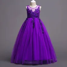 Кружевное платье без рукавов для девочек-подростков; Детские платья для девочек; фатиновое кружевное свадебное платье принцессы; костюм для маленьких детей; Vestidos