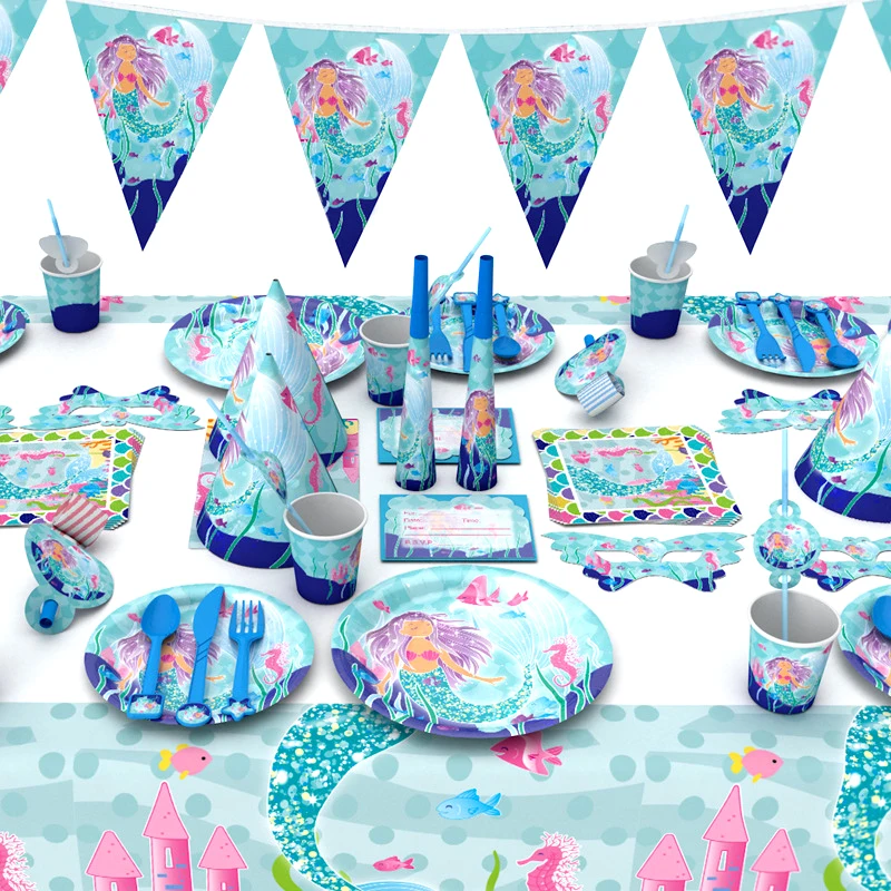 

Little Mermaid Ariel Party Supplies Disposable Tableware Paper Cup Dish Candy Box Baby Shower Wedding Girl Party Decoration SC08