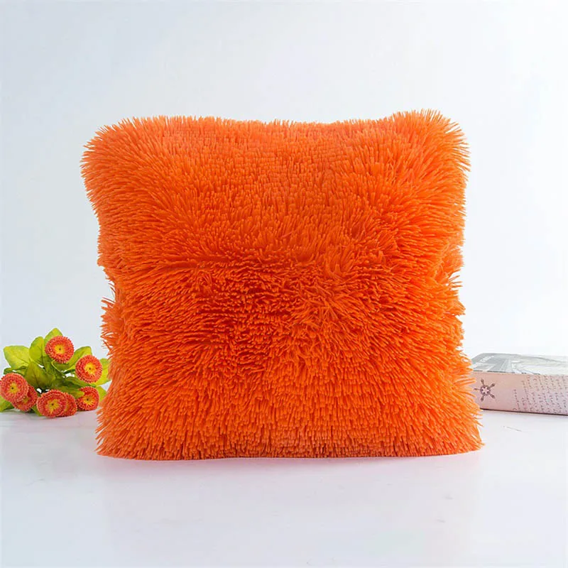 Мягкий плюшевый чехол для подушки с квадратной талией, декоративная наволочка 43*43 см - Цвет: Оранжевый