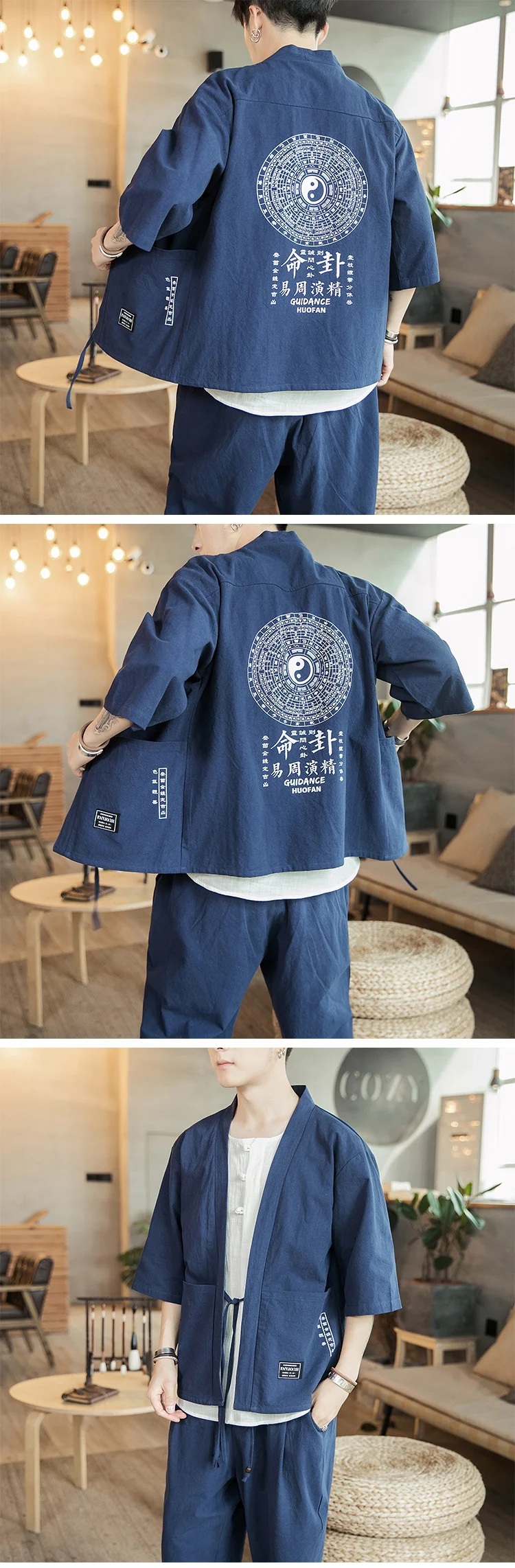 Zongke льняное кимоно в китайском стиле для мужчин, японское кимоно, кардиган Harajuku, кимоно, рубашка для мужчин, уличная Мужская гавайская рубашка 5XL