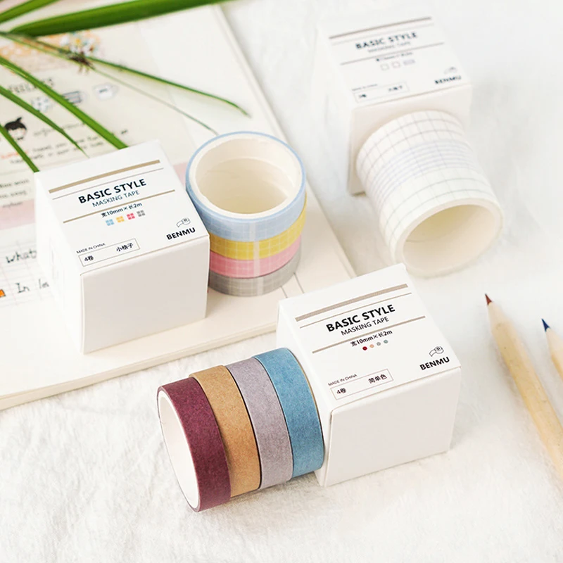 

3-4Pcs/Box Simple Solid color lattice washi tape DIY decoration scrapbooking planner masking tape adhesive tape label sticker