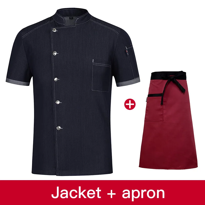 Ресторанная униформа, рубашки для мужчин и wo, Мужская ресторанная рубашка, для отеля, кухни, с короткими рукавами, куртка для персонала, рабочая одежда, мужская M-4XL - Цвет: jacket apron