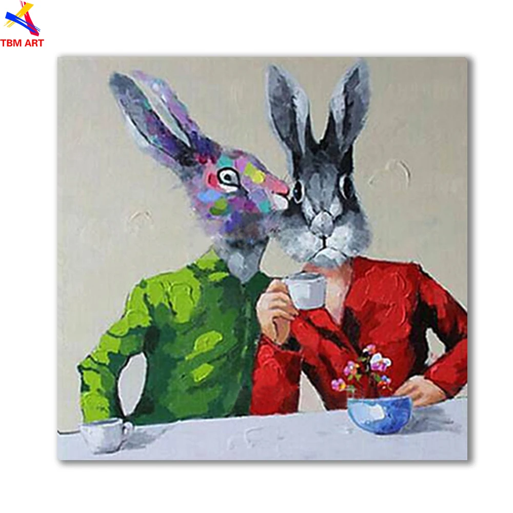 Rabbit Picture Hand Painted Modern Abstract Oil Painting On Canvas Wall