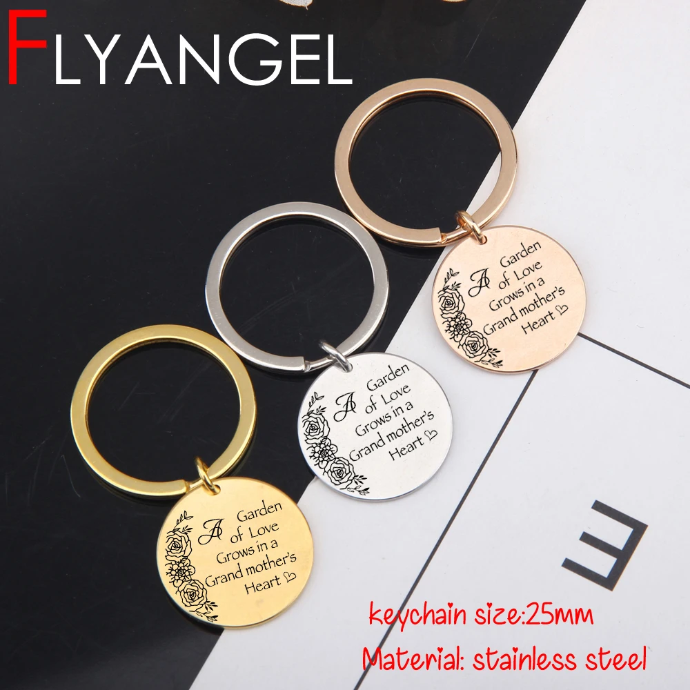 

FLYANGEL Jewelry Keyring For Grandma Gifts Engraved Keychain Garden Of Love Grows In A Grandmother's Heart Cute Bag Charm