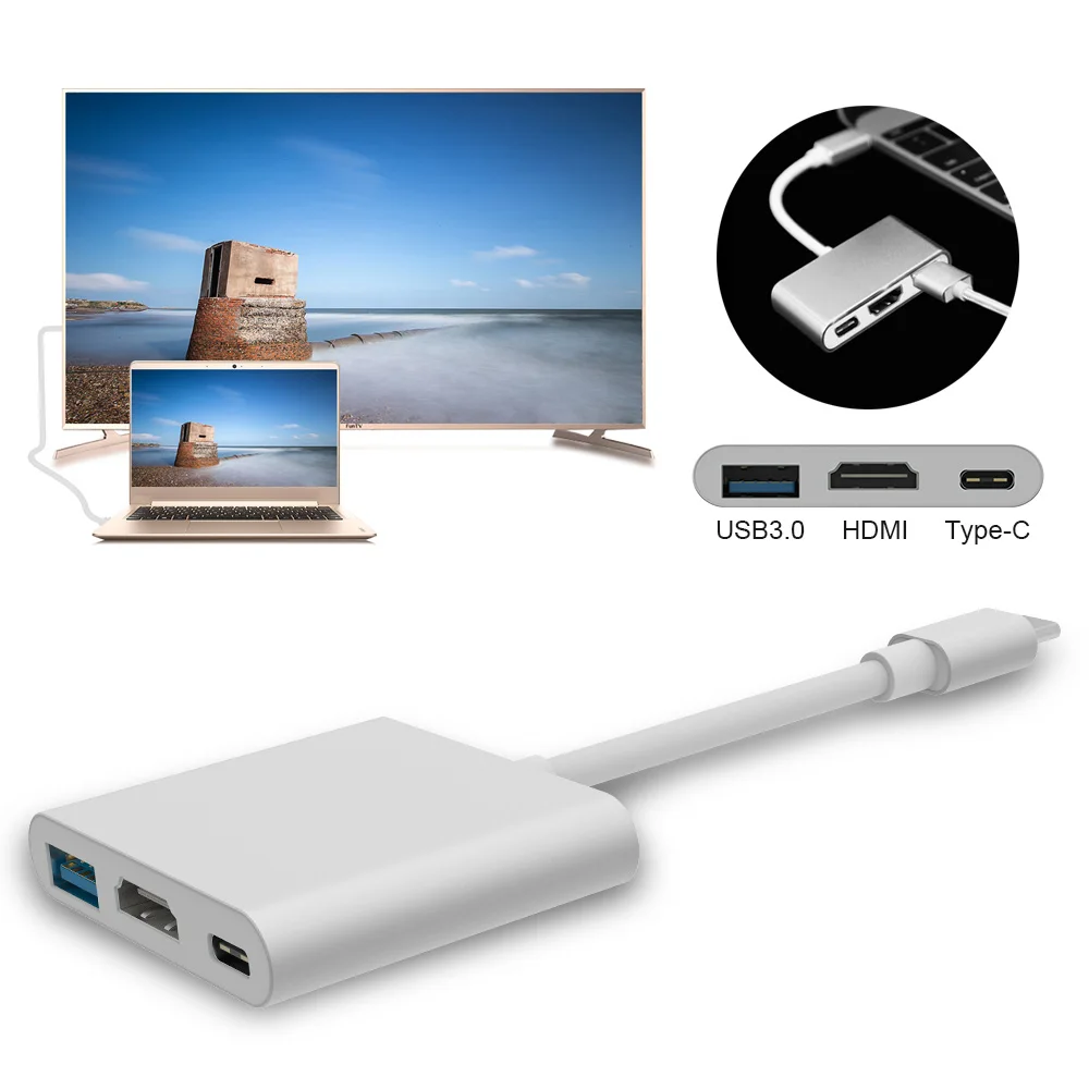 3 в 1 концентратор type C USB 3,1 до USB-C 2K 1080p HDMI USB3.0 адаптер для Apple Macbook